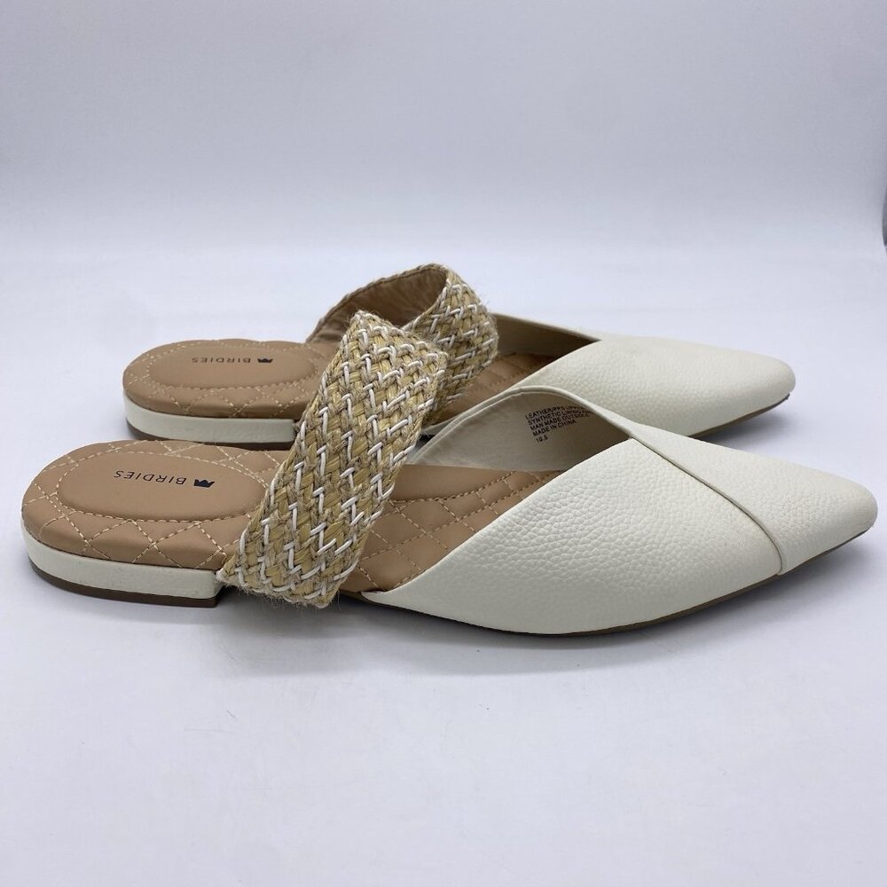 Birdies The Swan Pearl Cuff Size 10.5 White Leather Pointed Toe Mules Flats - Picture 5 of 13